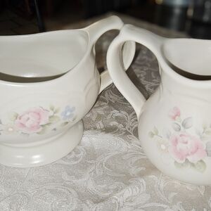 Pfaltzgraff Floral Cream and Pink Pitcher Set